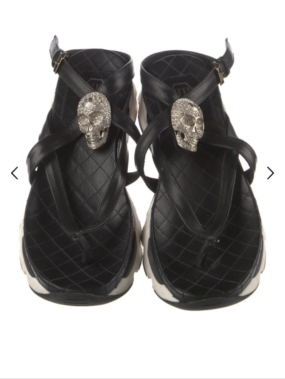 PHILIPP PLEIN Black Crystal Skull Platform Sandals Womens 37.5 Designer Edgy